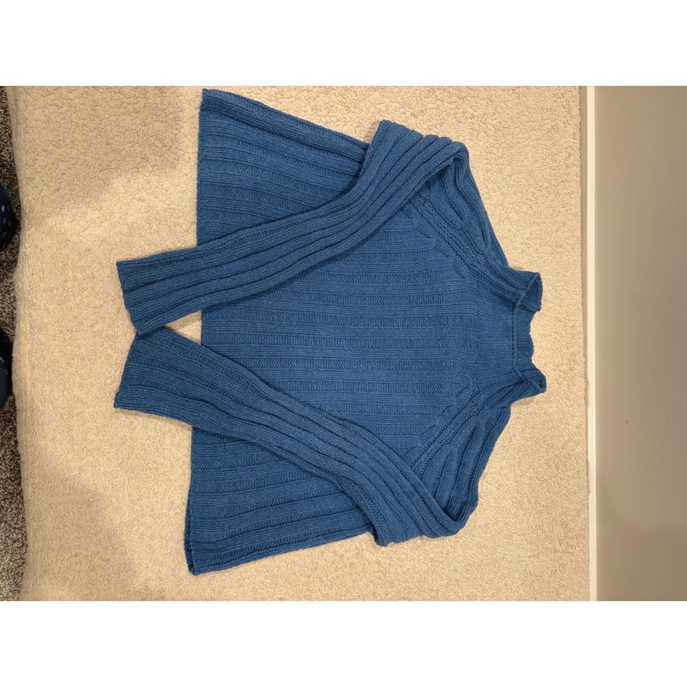 American Eagle Blue Chenille Mock Neck Ribbed Knit Sweater Womens XS